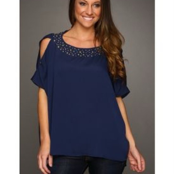 Lilly Pulitzer Tops - Medium lilly Pulitzer open shoulder studded neck embellished flowy top navy blue